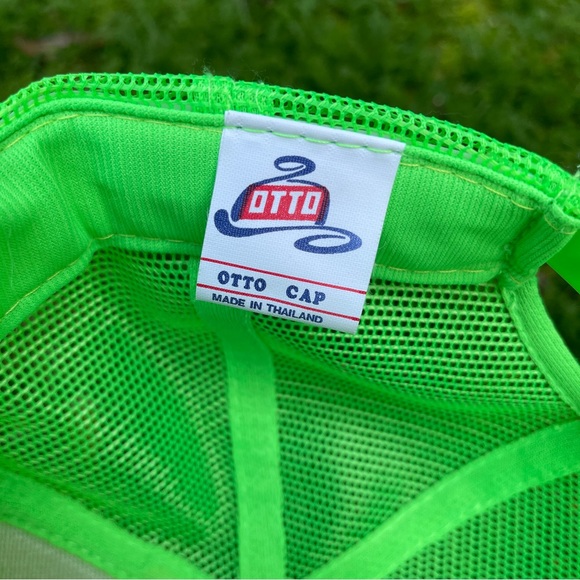90s Vintage Otto Cap blank bright lime green snap back trucker mesh back hat - Picture 7 of 8
